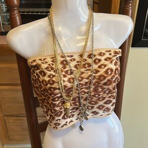 Women’s Vintage 3 strands necklace Gold tone 26” with tassel nice and silver